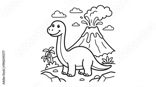 Smiling cartoon dinosaur standing alone.