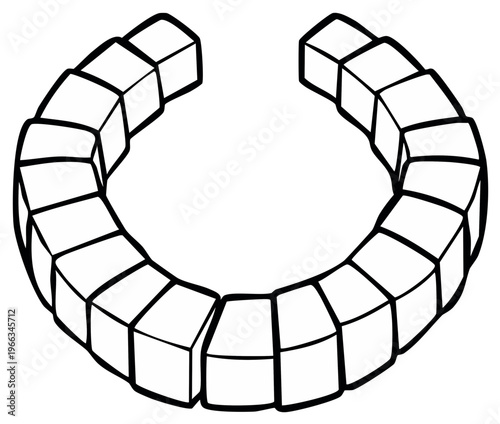 Abstract illustration of a curved arch composed of stacked cuboid blocks with dark outlines.
