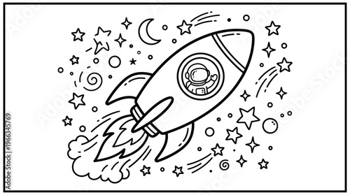 Rocket Ship Blasting Off Into Space.