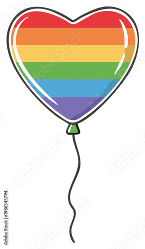 Rainbow Heart Balloon Cartoon Graphic, LGBT Pride Concept for Celebrations, Colorful Striped Design for Pride Month or Gay Rights Support