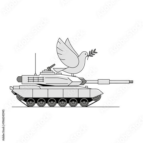 Dove of Peace with Olive Branch on Military Tank