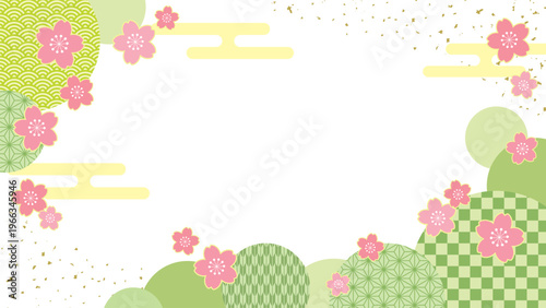 桜をあしらった穏やかな 黄緑の和柄背景 動画・広告用素材