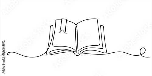 Quadro su tela Minimalist continuous line drawing of an open book with a bookmark on a white ba
