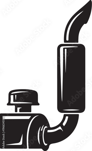Black and white illustration of a car muffler system