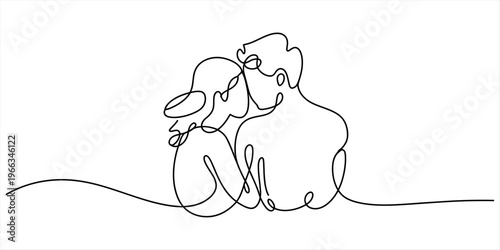 Continuous line drawing of a romantic couple in a minimalist style showing love and intimacy Vector, illustration