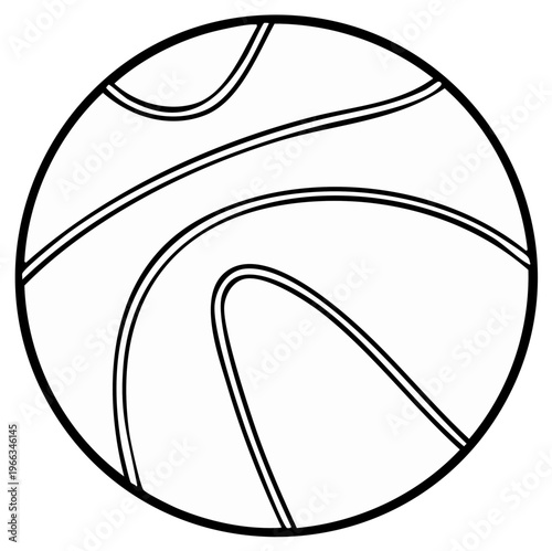 Basketball outline illustration for coloring or printing, vector drawing of ball for sports and recreational activity.