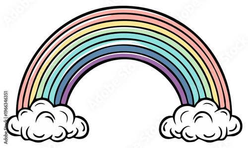 Pastel Rainbow Arching Over Fluffy Clouds
