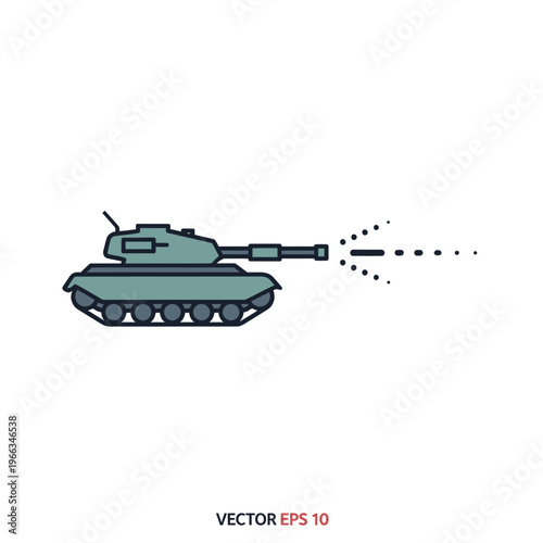 Military Tank Firing Cannon with Projectiles