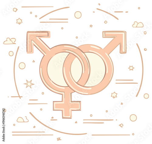Intersectional gender symbols representing diversity and equality in a stylized abstract design