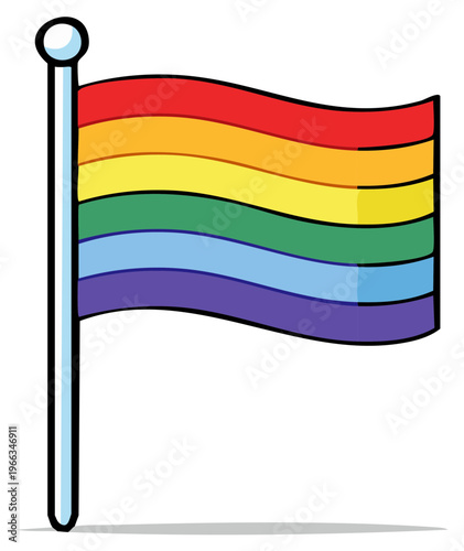 Vibrant Rainbow Flag Waving with Cartoon Style Design and Symbol of Love and Pride