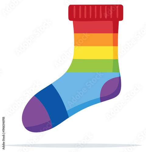 Colorful Striped Sock: Red, Orange, Yellow, Green, Blue, and Purple Fabric Textile Design