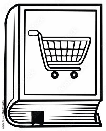 Book with Shopping Cart Illustration Digital Library Online Shop
