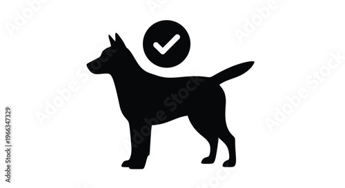 Vector graphic illustration representing an approved pet, verified animal training, or secure canine service concept with a distinctive checkmark symbol.