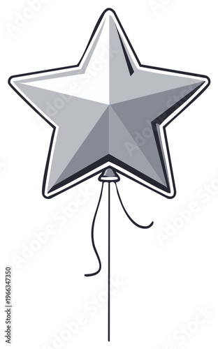 Illustrated silver star balloon with string for decoration, celebrations and party supplies