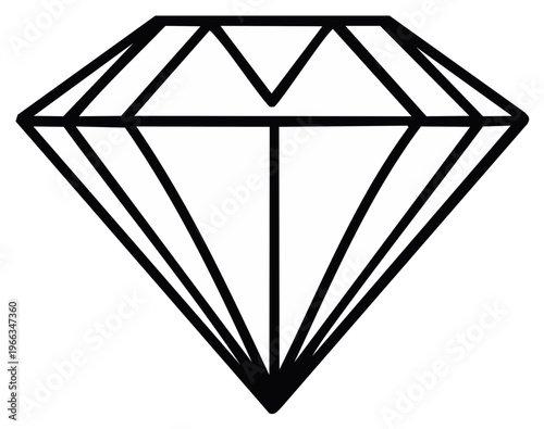 Black Outline Diamond Gemstone Symbol of Luxury and Value