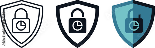 Collection of shield icons featuring a padlock and a clock, symbolizing robust digital data protection.