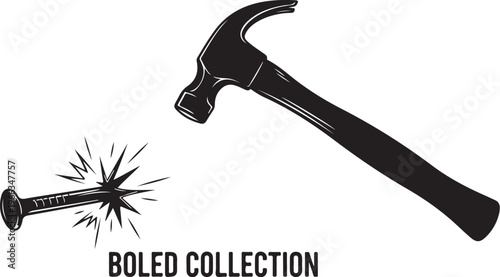 Black hammer hitting nail with explosion