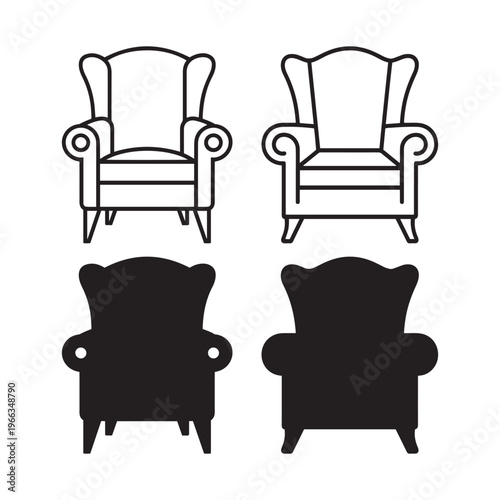 Two wingback chairs one outlined one solid silhouette armchair furniture