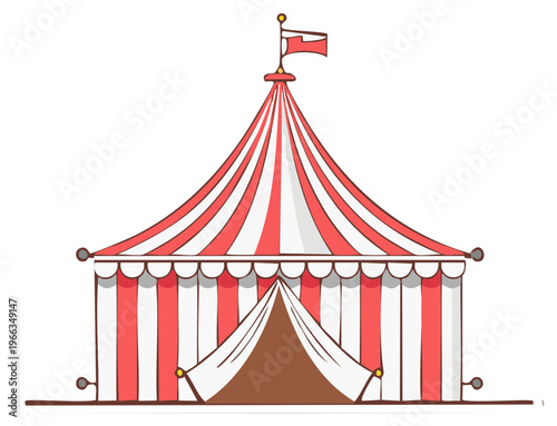 Red and White Striped Circus Tent Illustration with a Flag at the Top For Parties and Gatherings
