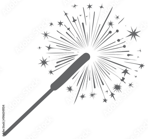 Grayscale sparkler icon with burning firework sparks vector illustration for a celebration