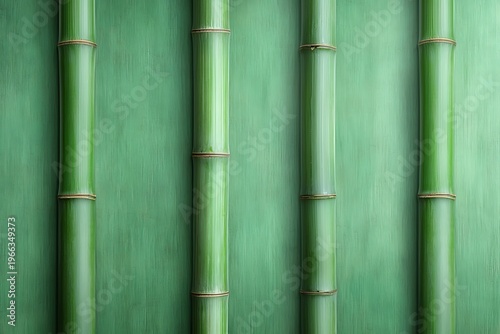 Vertical Bamboo Sticks Against Smooth Green Background for Natural and Eco-Friendly Design
