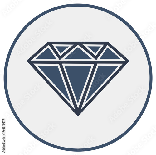 Simple graphic icon of a blue diamond gemstone with facets inside a circle