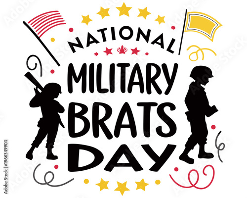 Military Kids Celebration Vector Art, National Military Brats Day Isolated on White