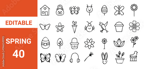 Plants icon set. flat spring icons such as food basket, planting, 