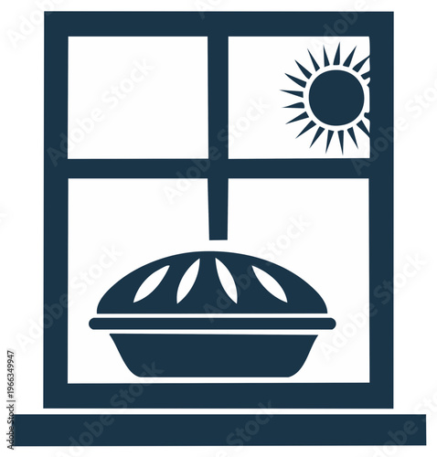 Pie on windowsill with sun illustration