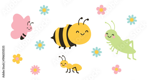 Cute Spring Insects and Flowers Digital Art Spring