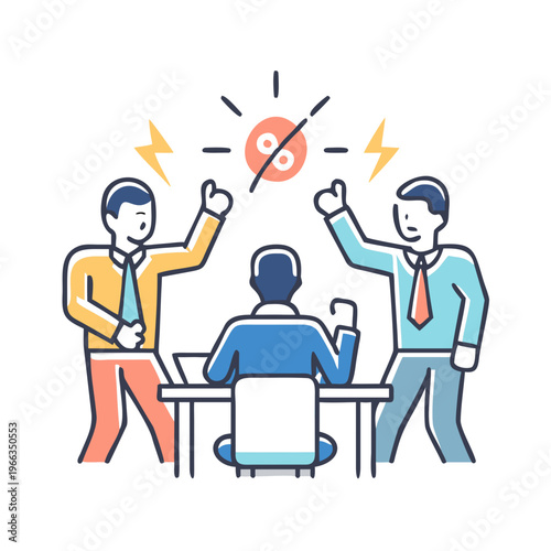 Frustrated office worker being yelled at by coworkers in a stressful workplace environment during a group meeting.