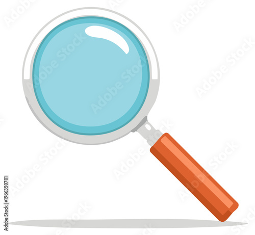 Magnifying Glass with Blue Lens and Orange Handle on White Background