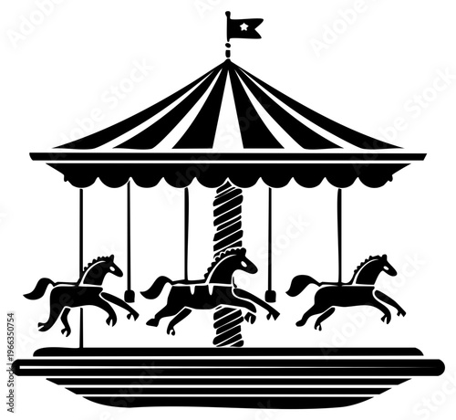 Carousel silhouette with horses and striped canopy