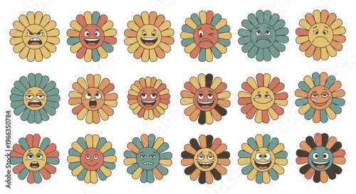Spring Flowers with Funny Faces and Different Emotions