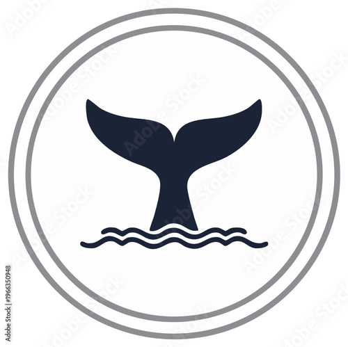 Whale Tail Icon Symbol in a Circle, Marine Mammal Silhouette Design