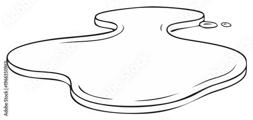 Fluid Stain Outline Isolated Shape with Droplets on Floor Surface, Minimalistic Line Art