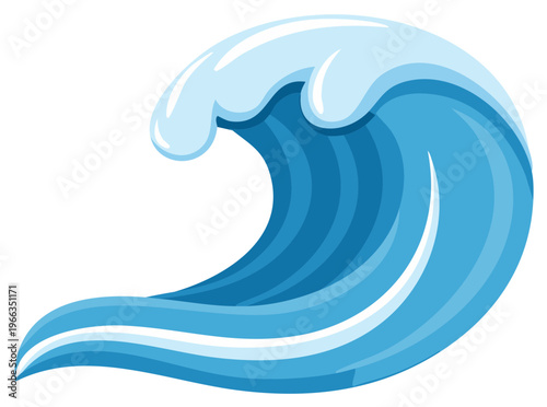 Ocean Wave Curl and Swirl Cartoon Illustration Blue Shades and White Crest