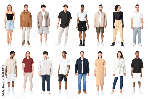 Valokuva PNG Diverse casual fashion ensemble on transparent background