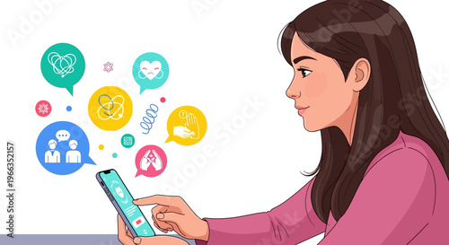 Woman Using Smartphone with Social Media.