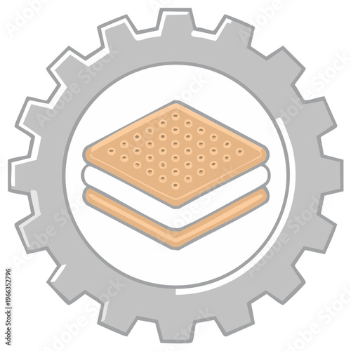 Gear enclosing a simplified sandwich cookie with cream filling