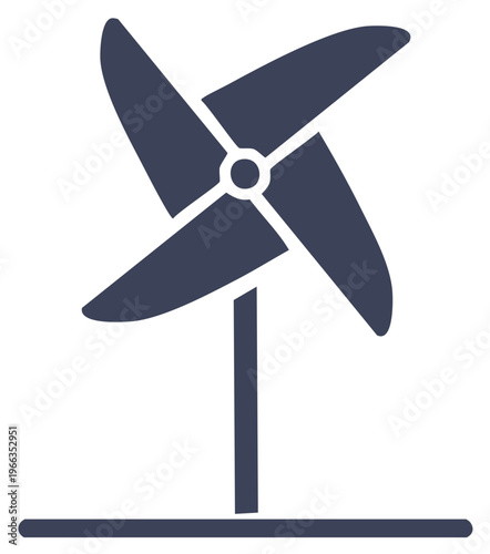 Simple graphic pinwheel icon dark color representing wind power childhood and playful energy