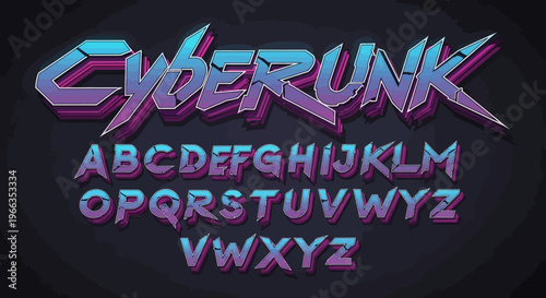 Cyberpunk Alphabet Letters Typography Design.