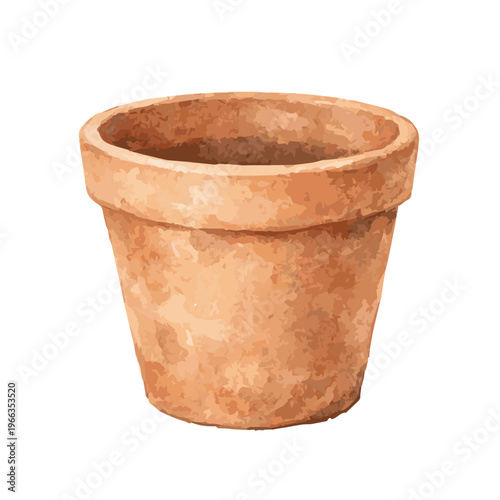 A simple vector illustration of a clay flower pot, designed with natural earthy tones and smooth shapes, representing gardening, nature, and a clean minimalist style.