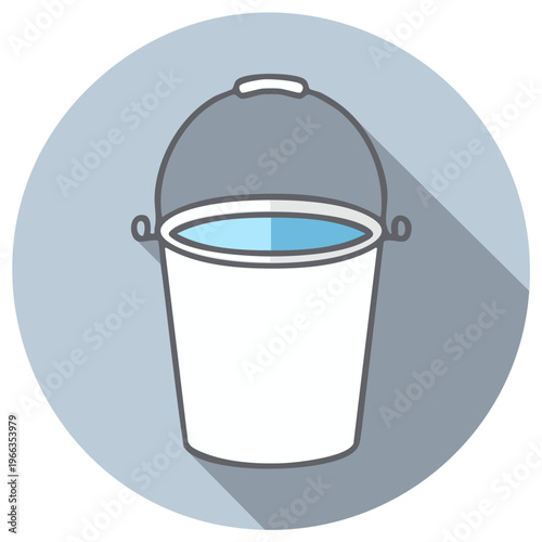 Simple illustration of a white bucket filled with blue water and a gray handle