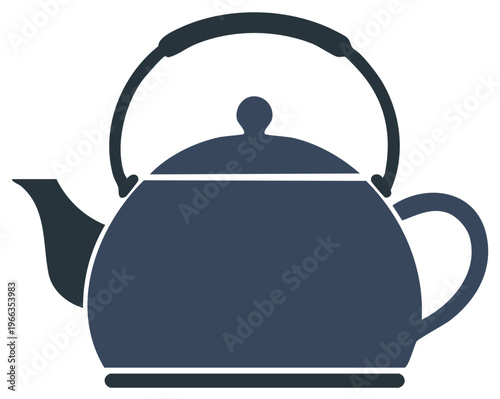 Teapot Illustration. Blue kettle, with handle and spout, simple vector design.