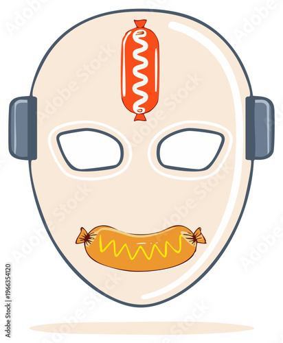 Cartoon robot head with sausage mouth and forehead wiener illustration