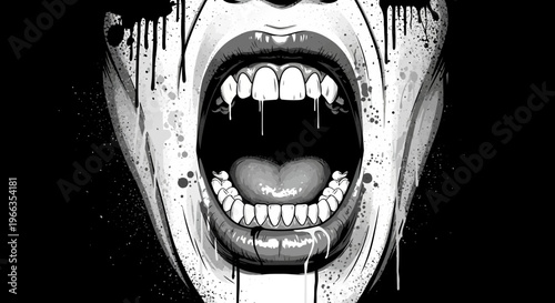 Person screaming with open mouth wide.