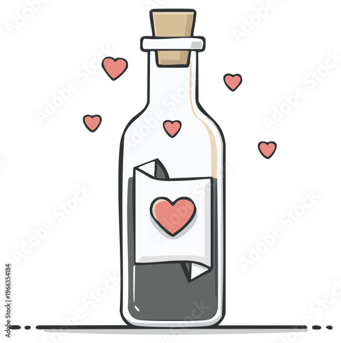 Message in a Bottle with Floating Hearts Romance Symbol