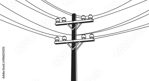 Illustration of a power pole with multiple electrical wires.