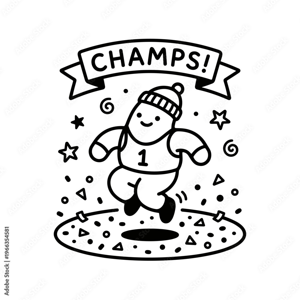 Fototapeta premium Cute character celebrating championship win with confetti
